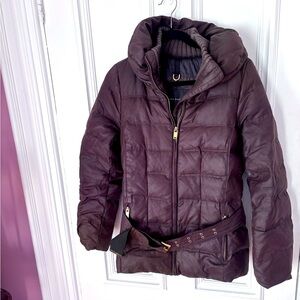 Zara Basic Women’s Brown Down Filled Large Collar Belted Jacket Puffer Large